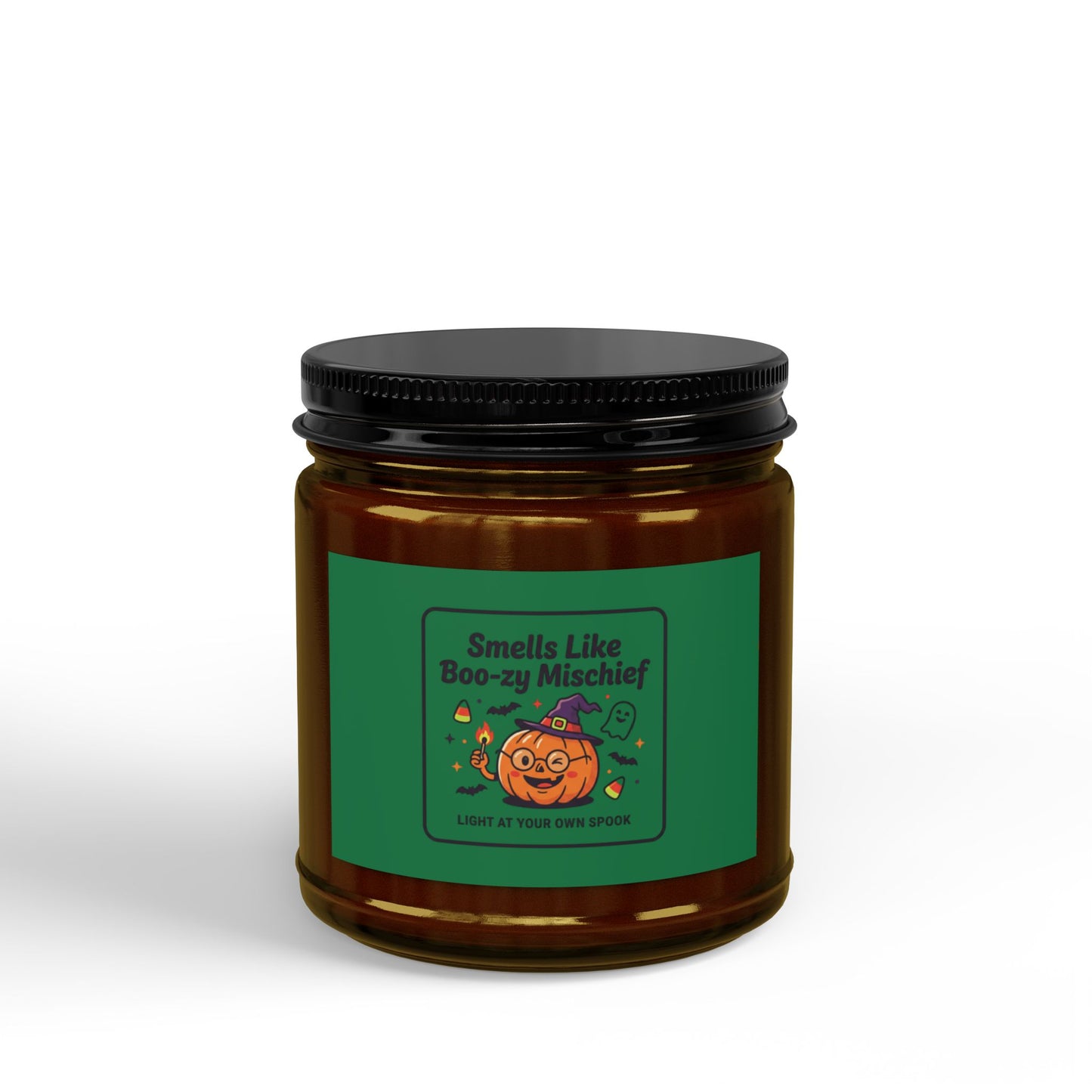 Smells Like Boo-zy Mischief Pumpkin-Green Design Candle | Scented Soy Candle