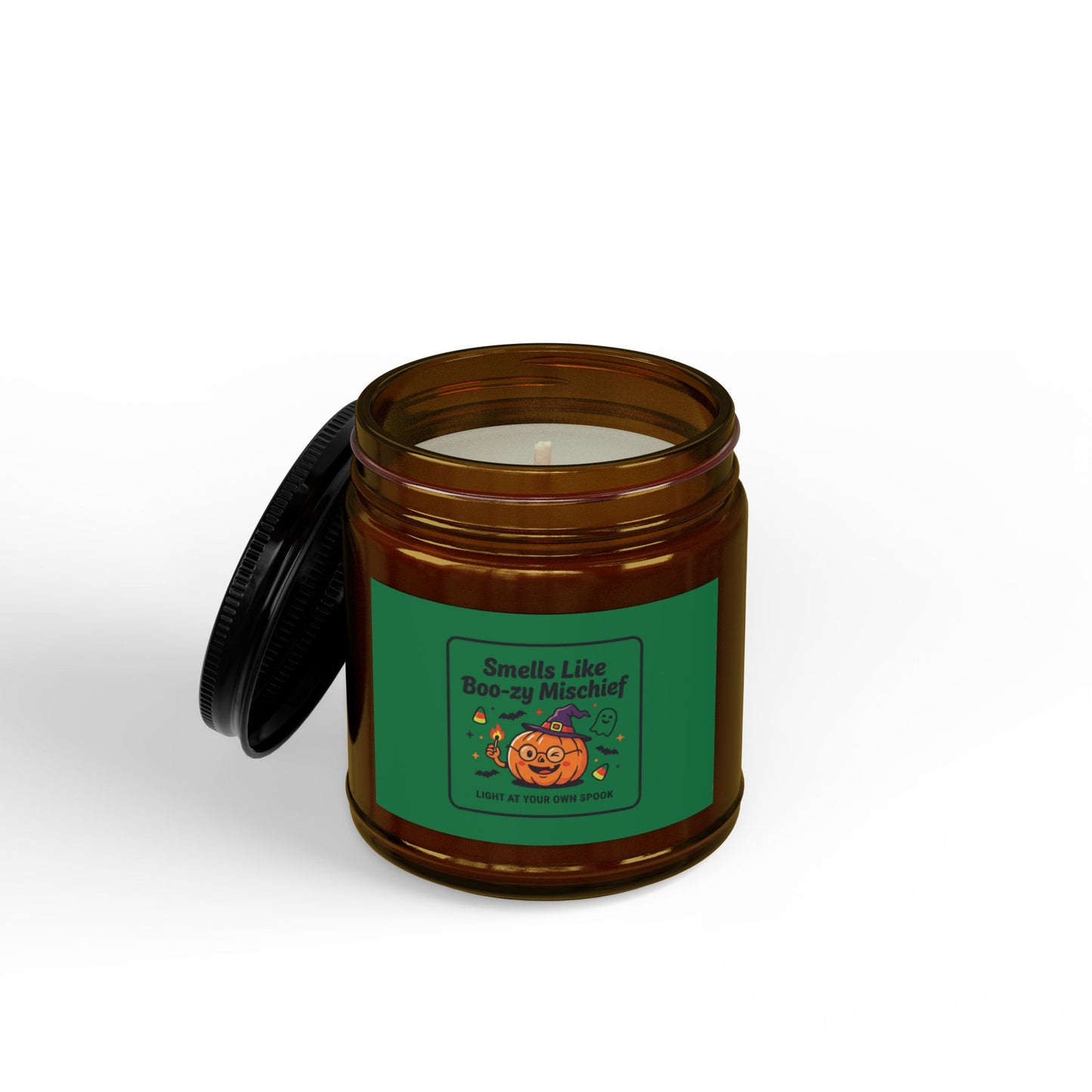 Smells Like Boo-zy Mischief Pumpkin-Green Design Candle | Scented Soy Candle