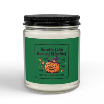 Smells Like Boo-zy Mischief Pumpkin-Green Design Candle | Scented Soy Candle