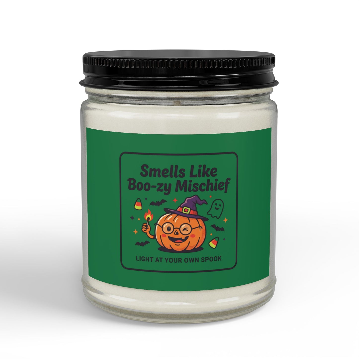 Smells Like Boo-zy Mischief Pumpkin-Green Design Candle | Scented Soy Candle