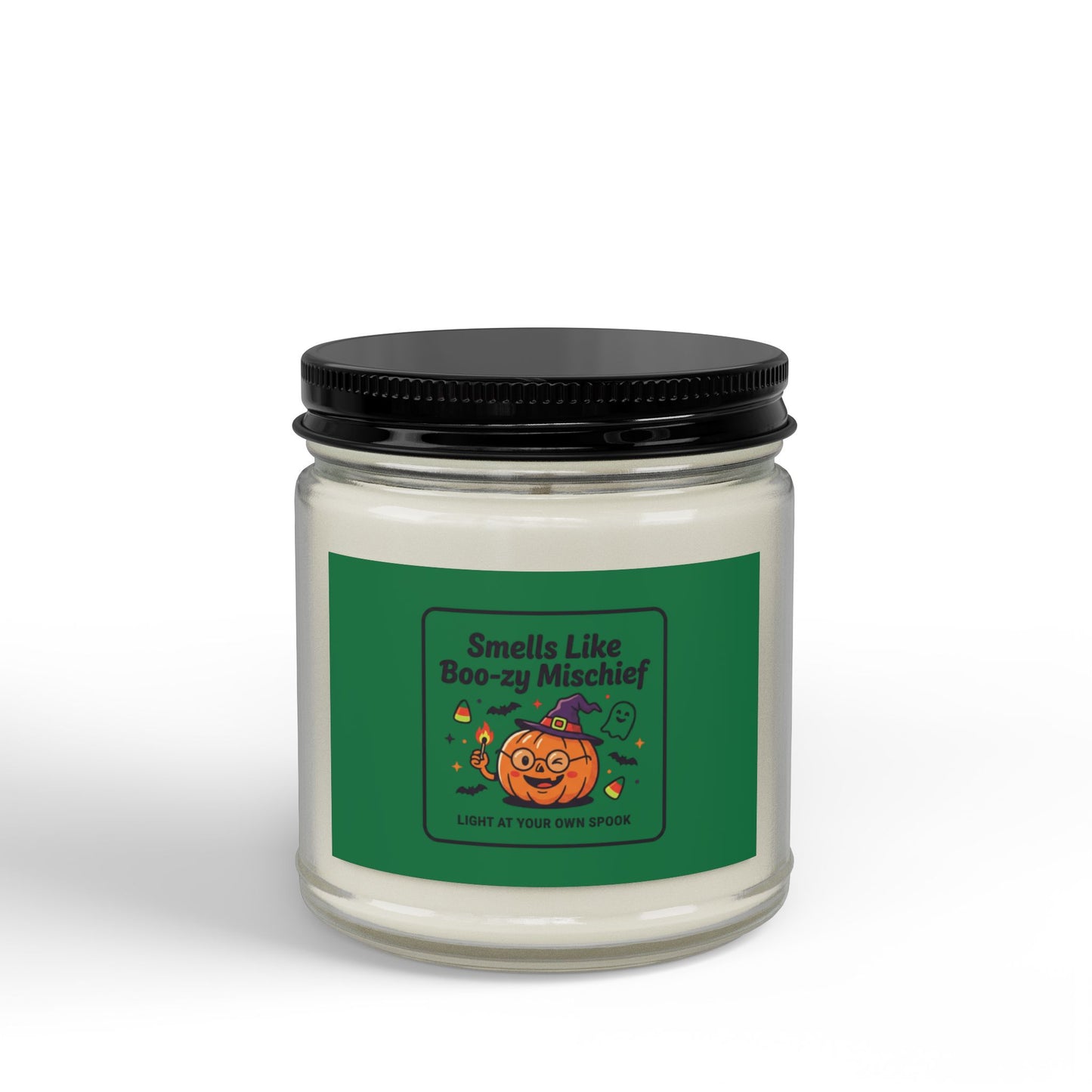 Smells Like Boo-zy Mischief Pumpkin-Green Design Candle | Scented Soy Candle